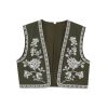 V-neck contrasting embroidered vest jacket for women