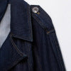 Collar long sleeved drawstring denim trench coat for women
