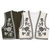 V-neck contrasting embroidered vest jacket for women