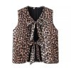 Leopard print lace up vest jacket for women