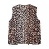 Leopard print lace up vest jacket for women